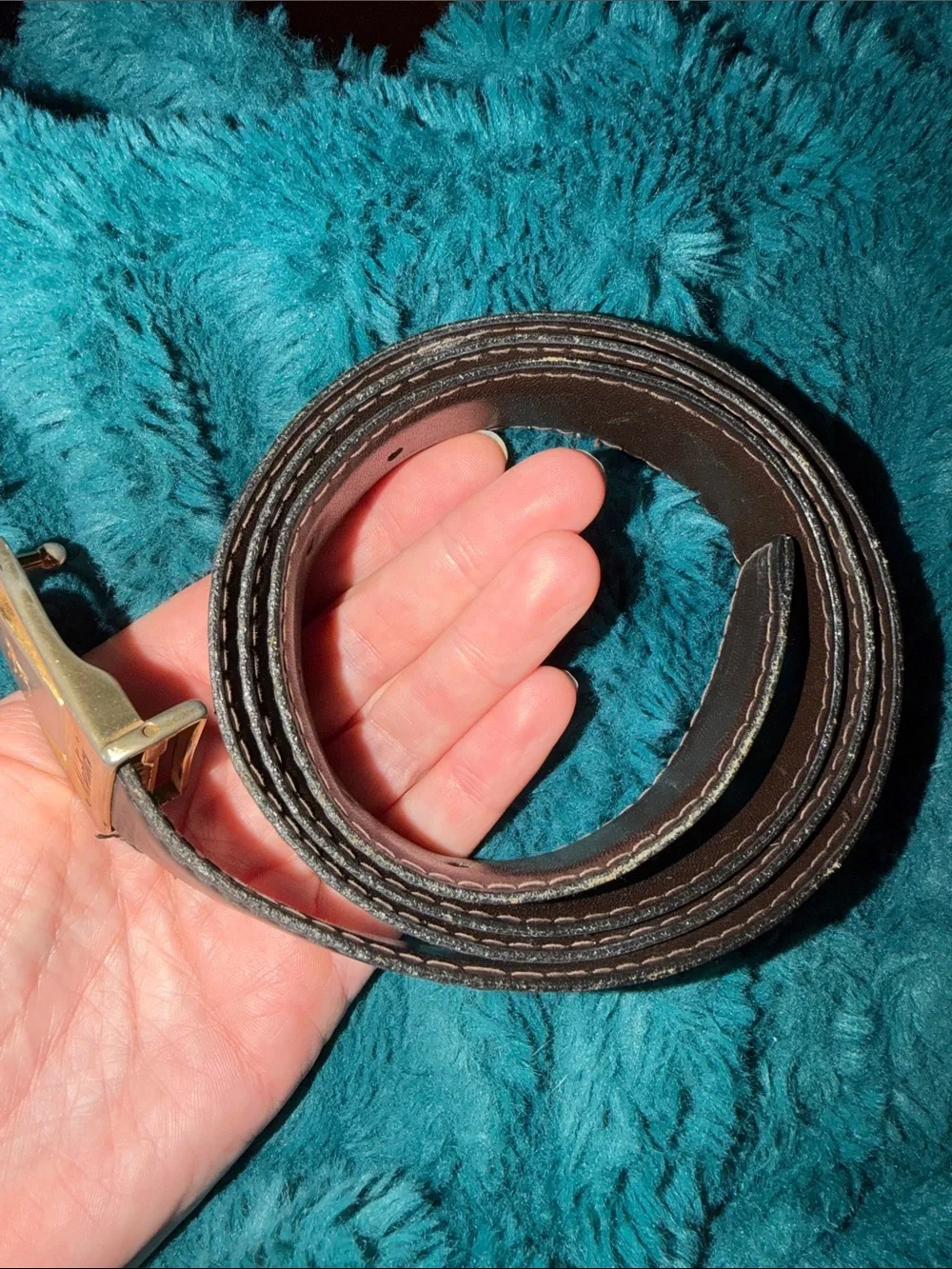 Brown Leather Belt with Equestrian Brass Buckle 36”
